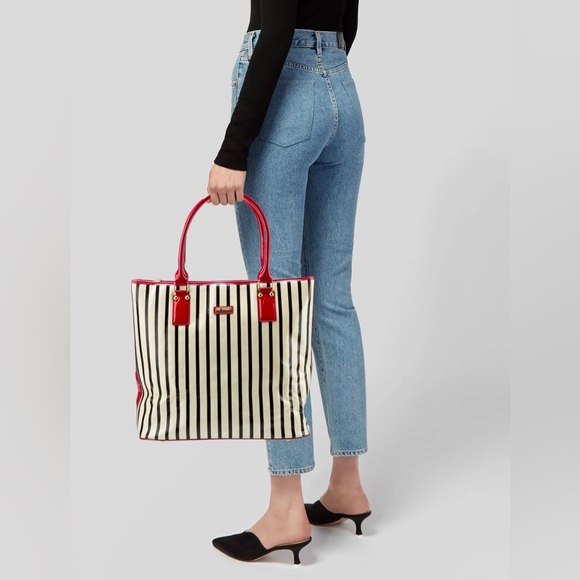 St. John PVC Tote in Black/Red/Ivory or light yellow hard to tell VGUC - Picture 6 of 17